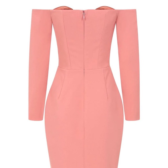 NWT LAVISH ALICE BARDOT DRAPED BUST BODYCON DRESS IN ROSE PINK - Picture 4 of 4